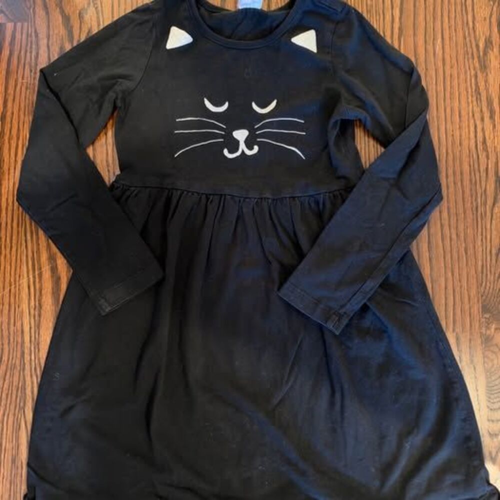 Hanna Andersson Girls Black Long Sleeve Cat Dress - size 8